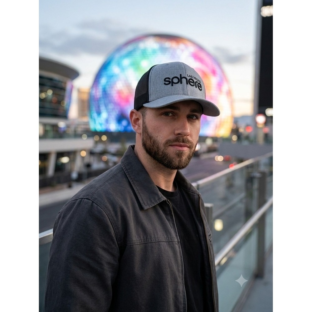 Sphere Las Vegas VIP Trucker Hat Snapback Grey Black Mesh Raised Logo Cap